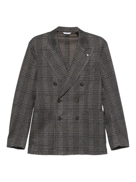  Manuel Ritz Double-breasted Checked Blazer - Grey 