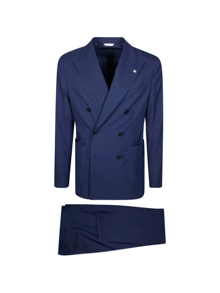  Manuel Ritz Double-breasted Wool Suit - Blue 