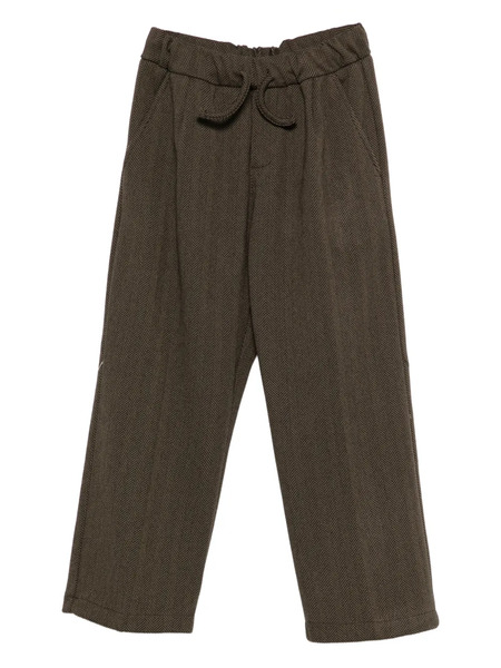  Manuel Ritz Herringbone Drawstring Trousers - Brown 