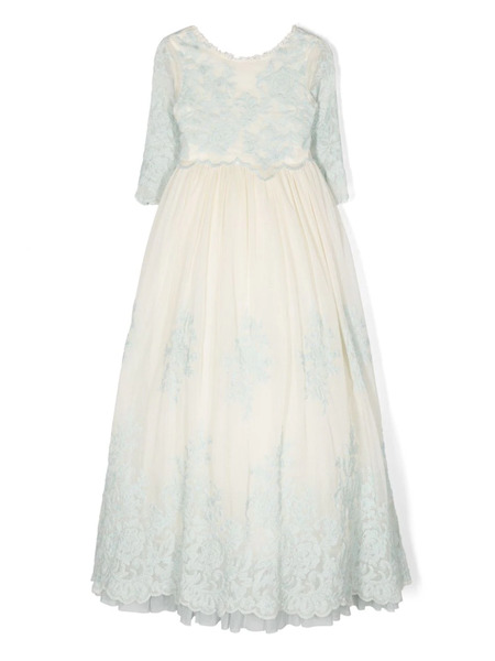  Manuela Macías Lace-detailing Round-neck Dress - White 