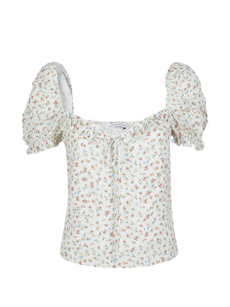  Mar De Margaritas Shirred Floral-pattern Blouse - White 