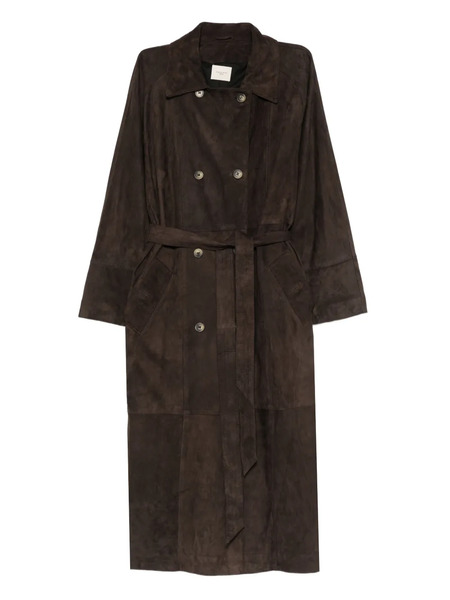  Mara Bini Leather Double-breasted Coat - Brown 