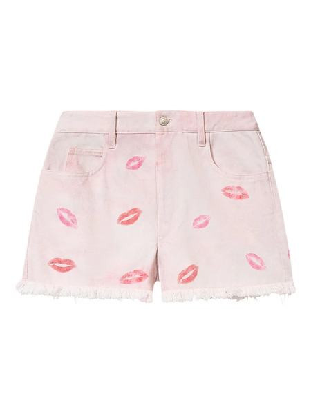  Marant étoile Lesia Fringed-hem Lips-print Shorts - Pink 