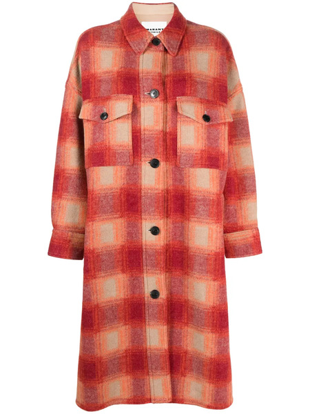  Marant étoile Plaid-check Flannel Midi Coat - Orange 