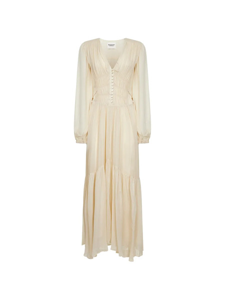  Marant étoile Pleated V-neck Maxi Dress - Neutrals 