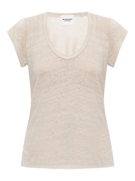  Marant étoile V-neck Short-sleeve Linen T-shirt - Neutrals 