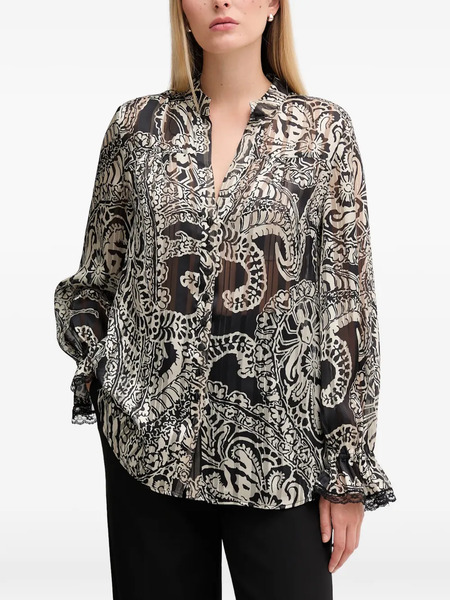 Marc Aurel Paisley Lace Trim Blouse - Black 