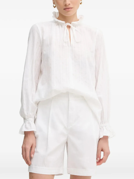  Marc Aurel Ruffled Tie Top - White 