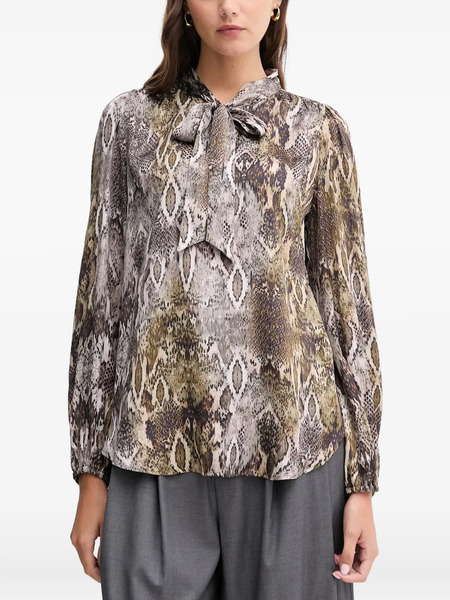  Marc Aurel Snake-print Bow Blouse - Grey 
