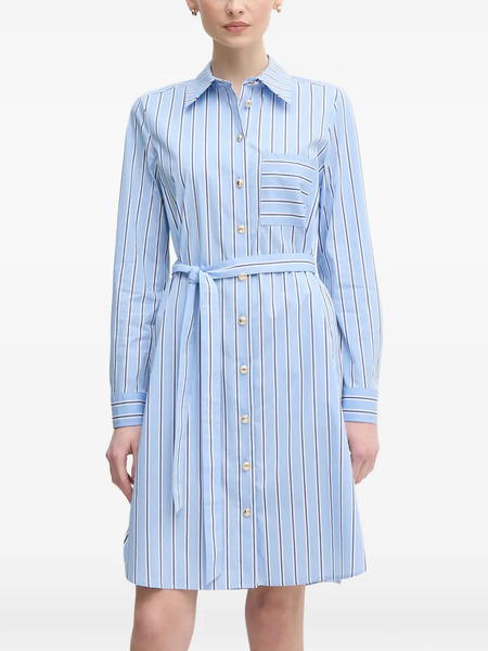  Marc Aurel Striped Belted Mini Shirt Dress - Blue 