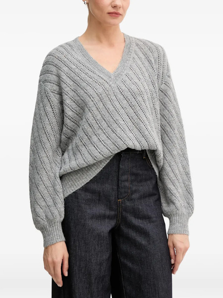  Marc Aurel V-neck Open-knit Sweater - Grey 