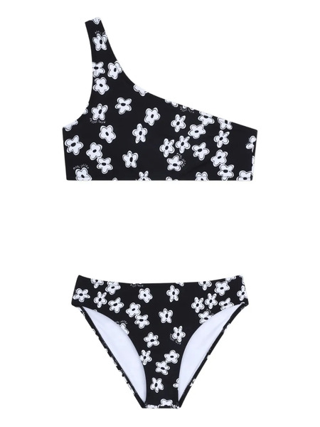  Marc Jacobs Kids Floral-print One-shoulder Bikini Set (set Of Two) - Black 