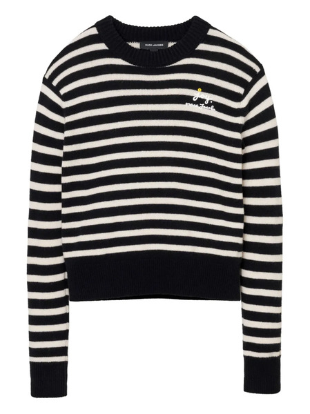  Marc Jacobs Striped-pattern Flower-embellished Sweater - Black 