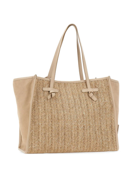  Marcella Club Raffia Suede Shoulder Bag - Neutrals 