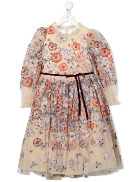  Marchesa Kids Couture Flower-embroidery Tulle Dress - Neutrals 