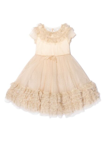  Marchesa Kids Couture Trimmed Plumetis-tulle Dress - Neutrals 