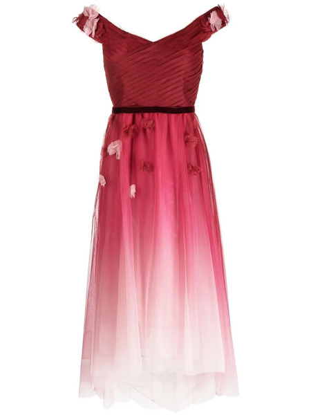  Marchesa Notte Floral-appliqué Ombré-effect Gown - Red 
