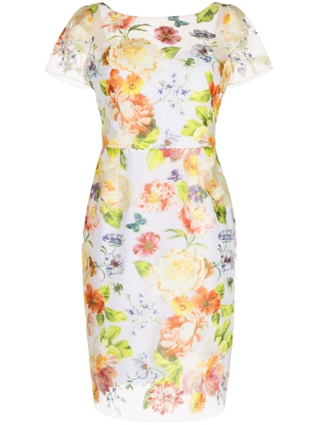  Marchesa Notte Floral-embroidered Short-sleeve Minidress - White 