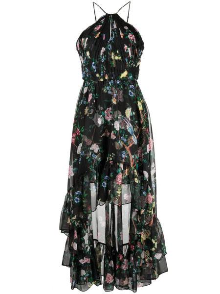  Marchesa Notte Floral-print Halterneck Dress - Black 