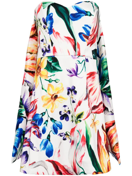  Marchesa Notte Mikado Floral-print Mini Dress - White 
