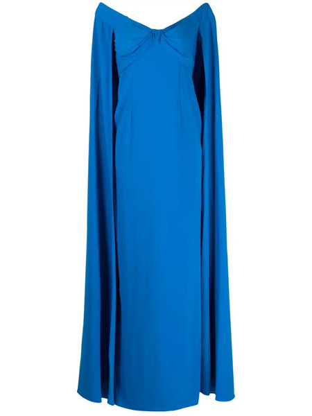  Marchesa Notte Off-shoulder Cape-detail Gown - Blue 