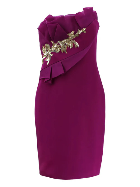  Marchesa Notte Strapless Midi Dress - Wine 