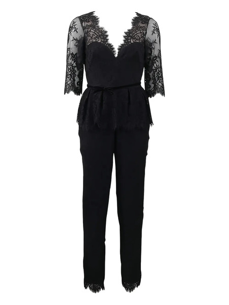  Marchesa Notte V-neck Lace-detail Jumpsuit - Black 