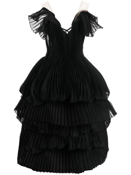  Marchesa Pleated Tiered Gown - Black 