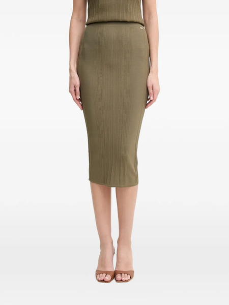  Marciano By Guess Ribbed Logo-plaque Midi Skirt - Green 