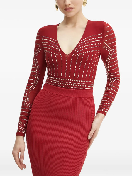  Marciano By Guess Studded V-neck Bodysuit - Red 