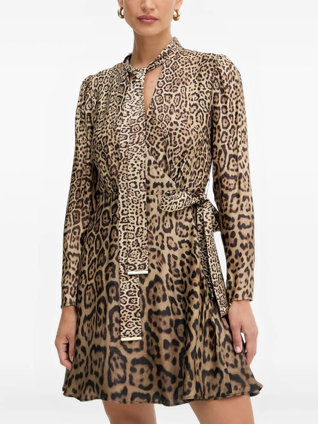  Marciano By Guess Tie-neck Leopard-print Mini Dress - Brown 