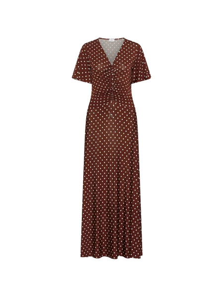  Marella Dotted V-neck Midi Dress - Brown 