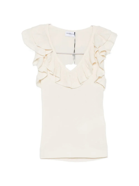  Marella Matassa Ruffled V-neck Top - Neutrals 