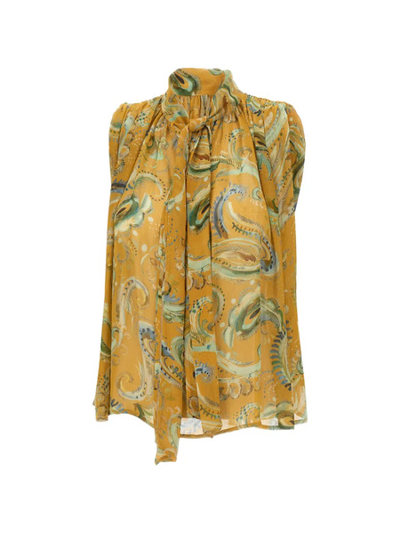  Marella Scarf-detail Paisley Blouse - Yellow 