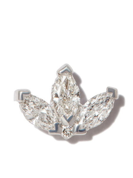  Maria Tash 18kt White Gold Engraved Lotus Diamond Single Earring - Silver 