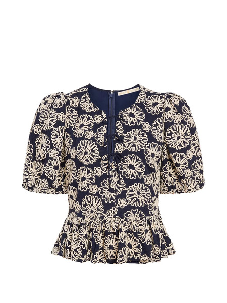  Marie Oliver Estella Floral Puff-sleeve Blouse - Blue 