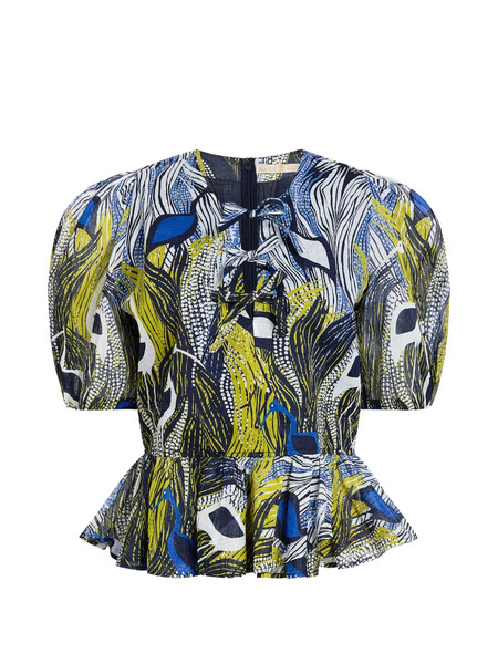  Marie Oliver Estella Puff-sleeve Peplum Blouse - Green 