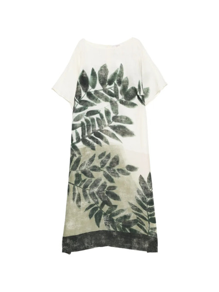  Marina Rinaldi Leaf-print Midi Dress - Neutrals 