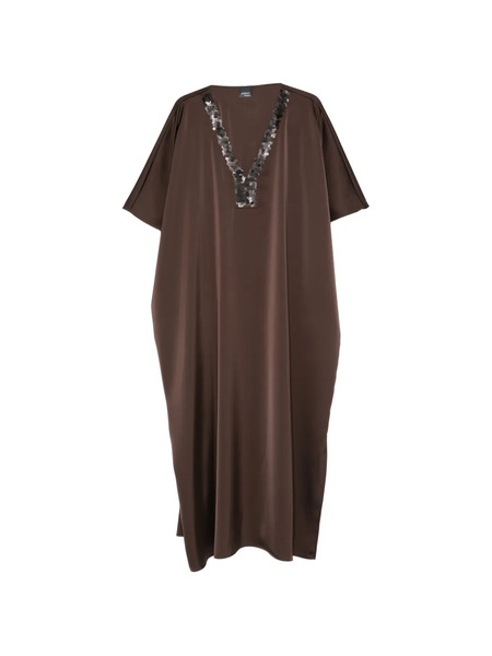  Marina Rinaldi Sequin V-neck Dress - Brown 
