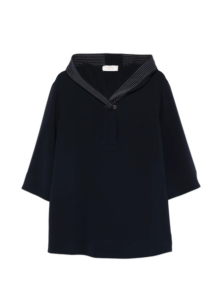  Marina Rinaldi Striped Hooded Blouse - Blue 