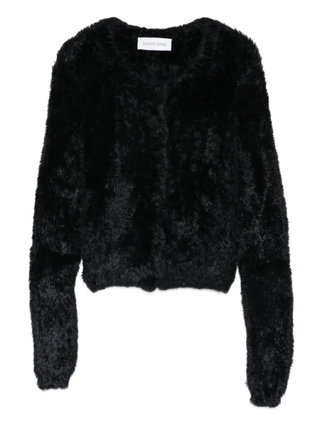  Marine Serre Fuzzy-texture Cardigan - Black 