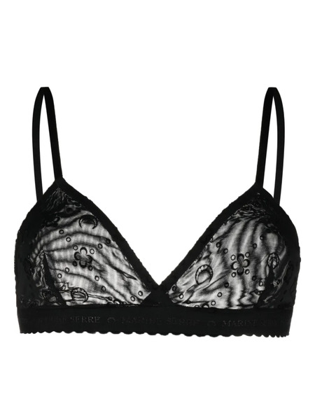  Marine Serre Logo-flocked Mesh Bra - Black 