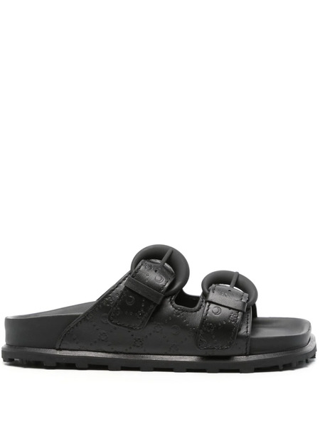  Marine Serre Monogram-embossed Leather Slides - Black 