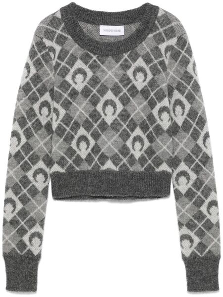  Marine Serre Moon Argyle-knit Sweater - Grey 