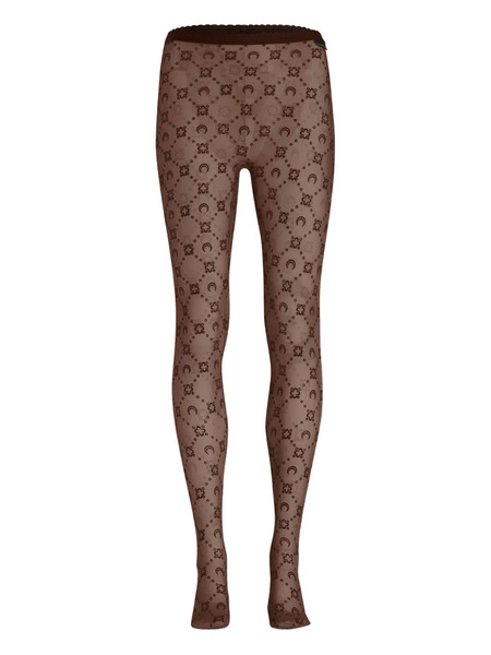 Marine Serre Moon-floral Flocked Mesh Tights - Brown 