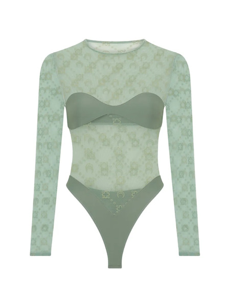  Marine Serre Moonogram Long-sleeve Bodysuit - Green 