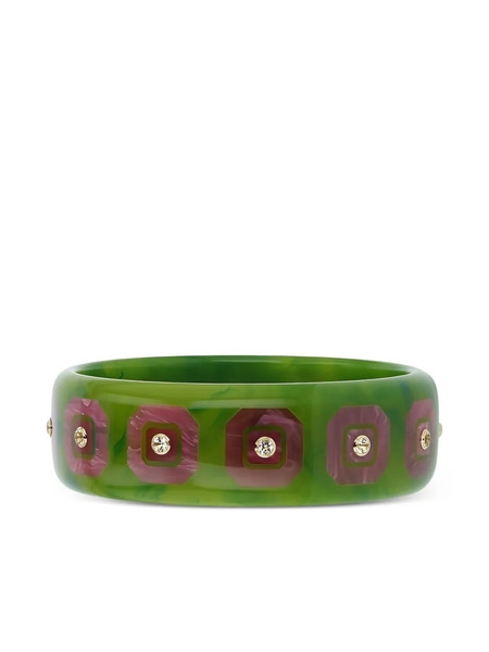  Mark Davis 18k Yellow Gold White Topaz Bakelite Bangle - Green 
