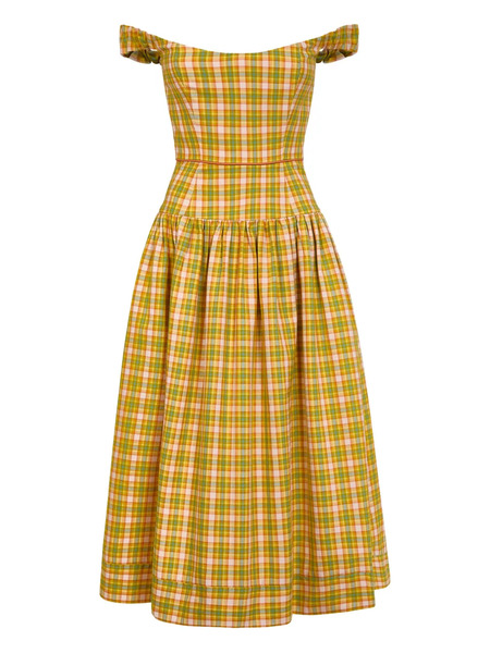  Markarian Giorgia Midi Ruffled Plaid Dress - Yellow 