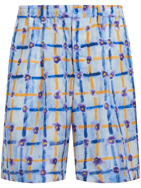  Marni Abstract-print Silk Bermuda Shorts - Blue 
