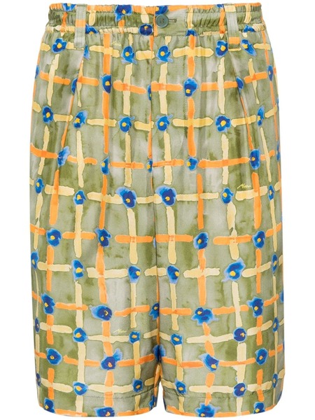  Marni Abstract-print Silk Bermuda Shorts - Green 